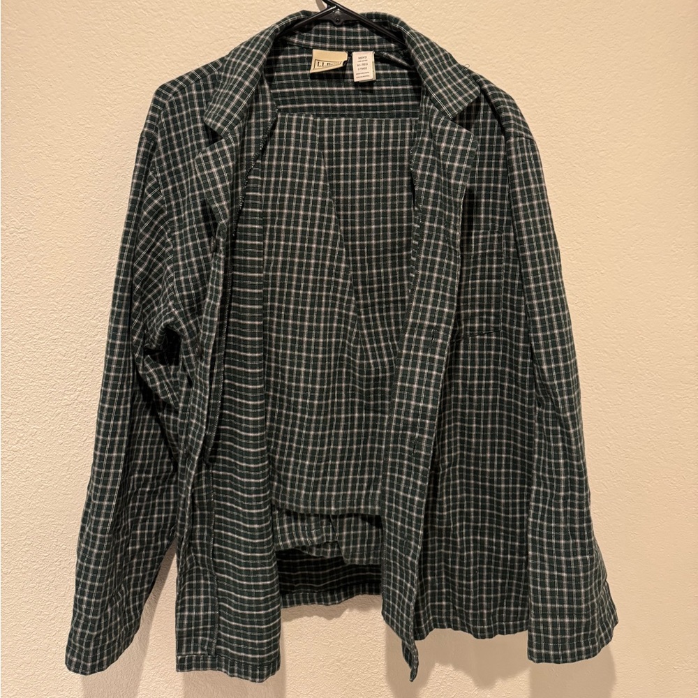 L.L. Bean Mens Green Plaid Flannel Two Piece Pajama Set Size Medium 100% Cotton